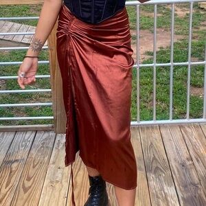 SHEIN Rust Satin Midi Skirt